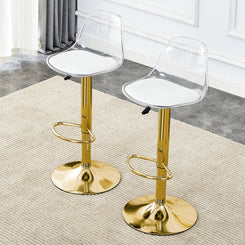 Jorvik - Set of 2 - 24" Gold Adjustable Swivel Bar Stools with PET Backrest and PU Seats