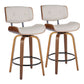 Lorneis - Set of 2 - 26" Cream Faux Leather Swivel Counter Stools with Walnut Wood Backrest and Black Metal Footrest, Fixed Height, Mid-Century Modern