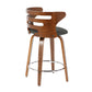 Emiliano - Set of 2 - 26" Mid-Century Modern Swivel Counter Stools with Walnut Wood and Charcoal Fabric