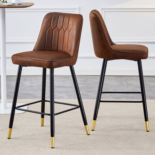 Seraphina - Set of 2 - 24" Light Brown Counter Height Bar Stools with Upholstered Seat and Golden Footrest for Kitchen, Dining, and Coffee Spaces