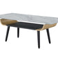 Landon - Coffee Table With Glass Marble Texture Top And Bent Wood Design