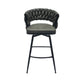 Gatsby - Set of 4 - 28" Tan Woven Leather Bar Stools with 360° Swivel Upholstered Counter Chairs, Back, and Black Metal Legs