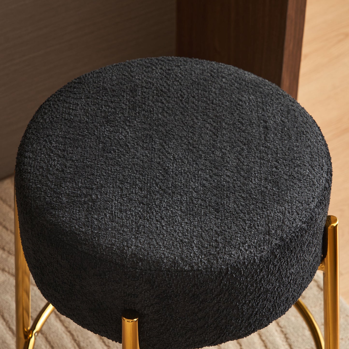 Omnira - Set of 2 - 24" Black Upholstered Round Bar Stools with Non-Slip Feet and Minimalist Design