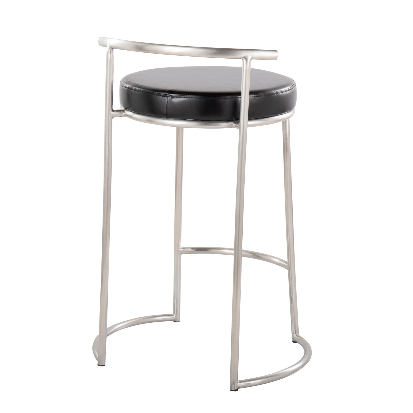 Rhapsodia - Set of 2 - 26" Black Faux Leather & Stainless Steel Fixed-Height Counter Stools Contemporary Padded Seat High-Back Design Indoor Use