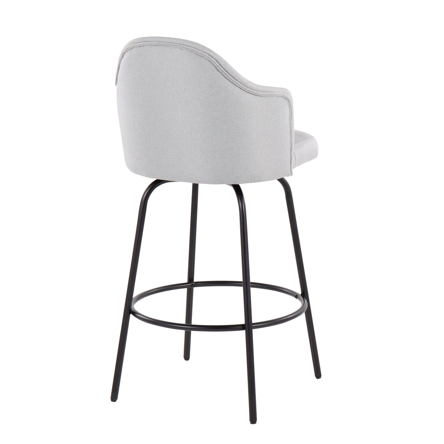 Orithis - Set of 2 - 26" Fixed-Height Light Grey Fabric Counter Stools with Black Metal Legs & Round Footrest