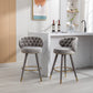 Luthiana - Set of 2 - 28" Gray Velvet Counter Height Bar Stools with 360° Swivel, Backrest, Footrest, and Solid Wood Legs