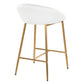 Mariple - Set of 2 - 26" Counter Stools with White Faux Leather Upholstered Seat and Gold Trestle-Style Metal Base