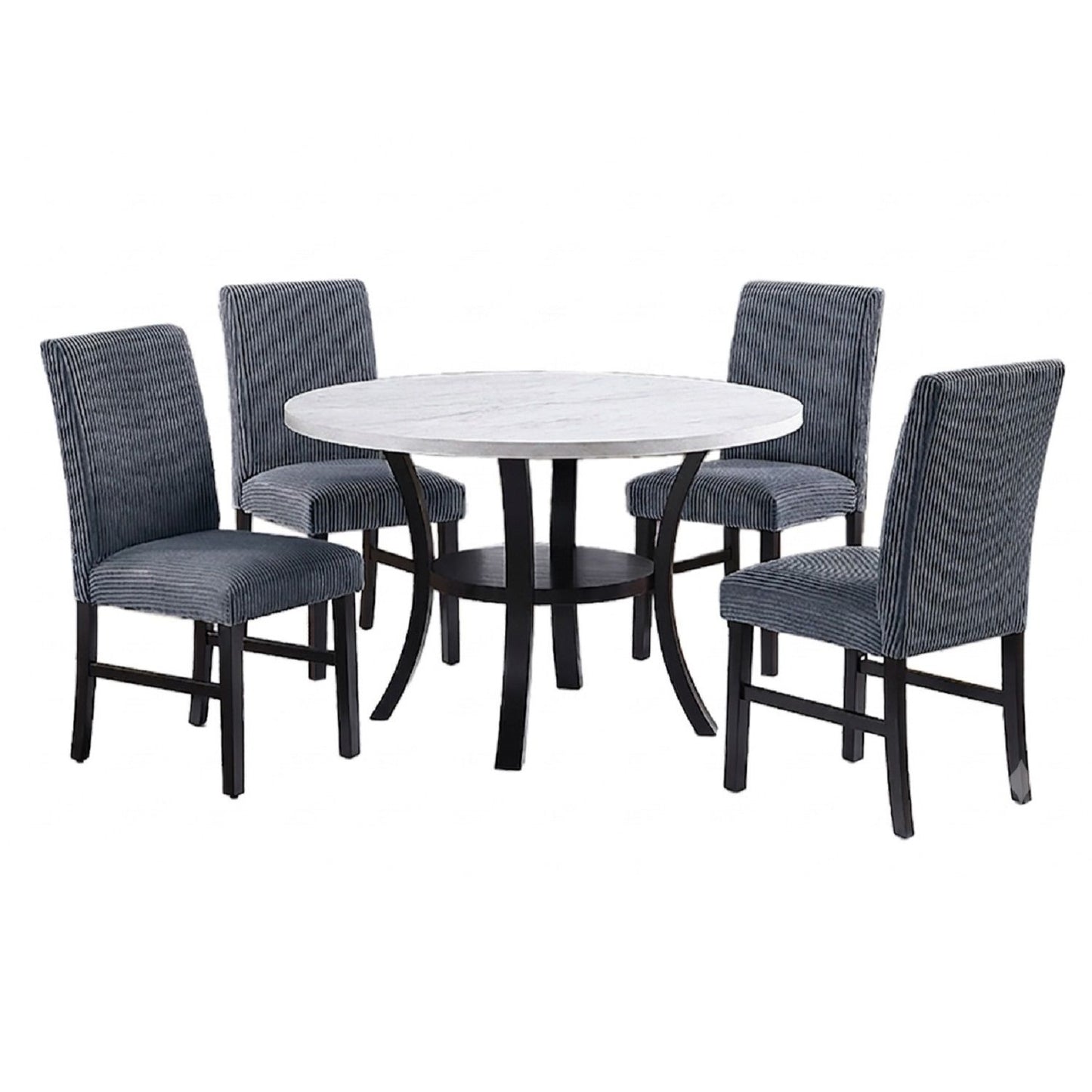 5 Piece Dining Set Chairs, Table With Lower Shelf - Black / Dark Gray / White