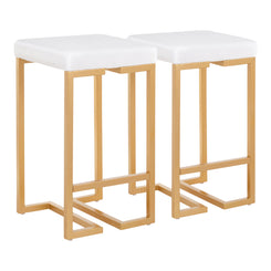 Mirel - Set of 2 - 26" Velvet Counter Stools with Gold Frame and White Cushion