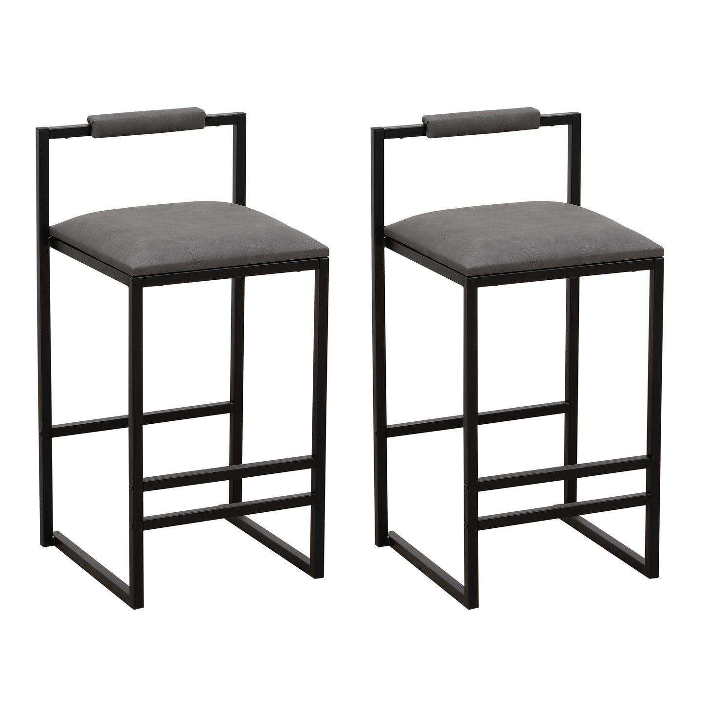 Sumner - Set of 2 - 16.54" Modern Counter Height Bar Stools with Armless Design, Gray PU Upholstered Seats & Black Metal Legs