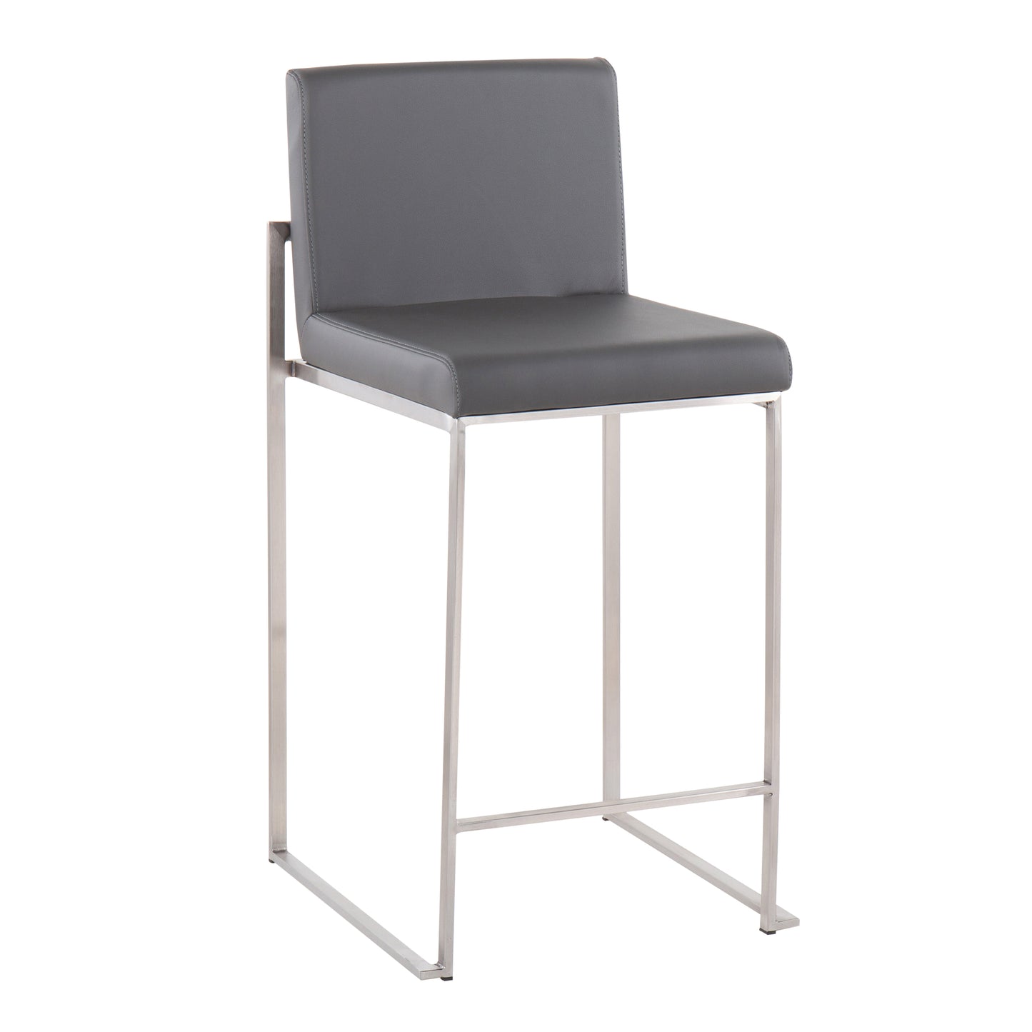 Lydia - Set of 3 - 26" Grey Faux Leather High-Back Counter Stools with Stainless Steel Frame