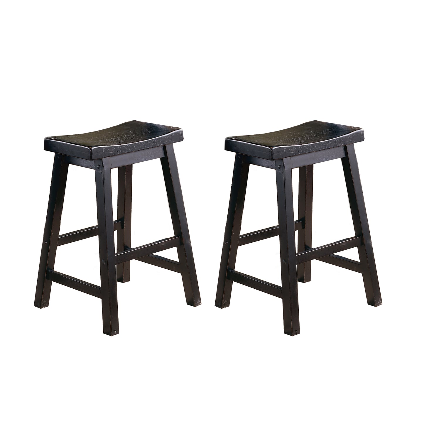 Spirata 24" - Set of 2 - Black Swivel Saddle Seat Counter Height Stools - Solid Wood Casual Dining Chairs