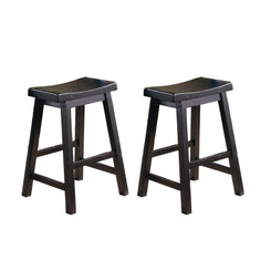 Spirata 24" - Set of 2 - Black Swivel Saddle Seat Counter Height Stools - Solid Wood Casual Dining Chairs