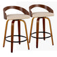 Gail - Set of 2 - 26" Walnut Wood Counter Stools with Cream Faux Leather Swivel Seat, Mid-Century Modern Design