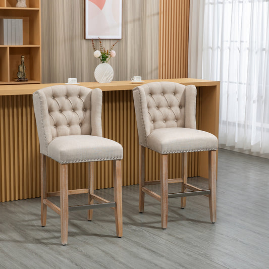 Bridgemore - Set of 2 - 26" Beige Counter Height Bar Stools with Solid Wood Legs