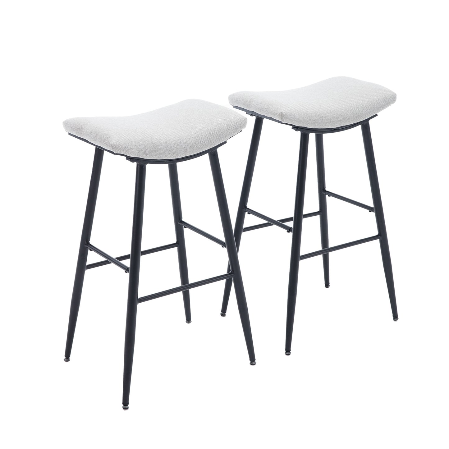 Darwin- Set of 2 - 30" Beige and Pale Blue Modern Linen Upholstered Bar Stools with Footrest