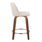 Helvryn - Set of 2 - 24" Cream Mid-Century Modern Counter Stools with Walnut Wood Swivel Seat and Chrome Footrest