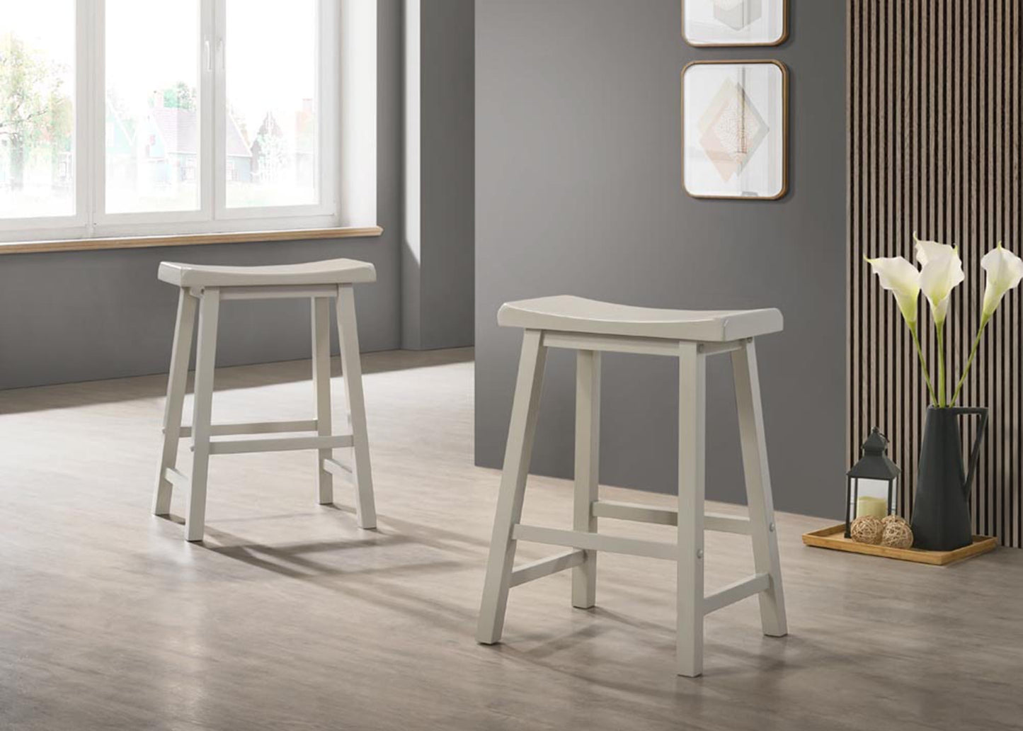 Alonzo - Set of 2 – 24" Light Gray Backless Counter Height Ergonomic Stools with Solid Wood Frame