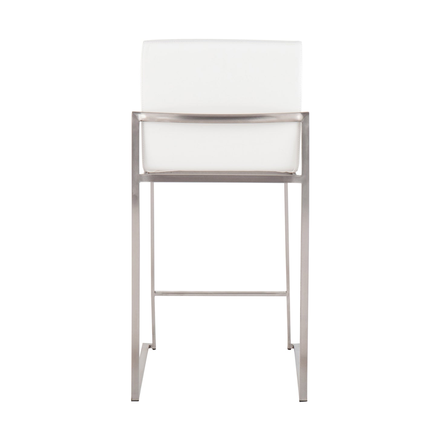 Lyriana - Set of 3 - 24" White Faux Leather High Back Counter Stools with Stainless Steel Frame