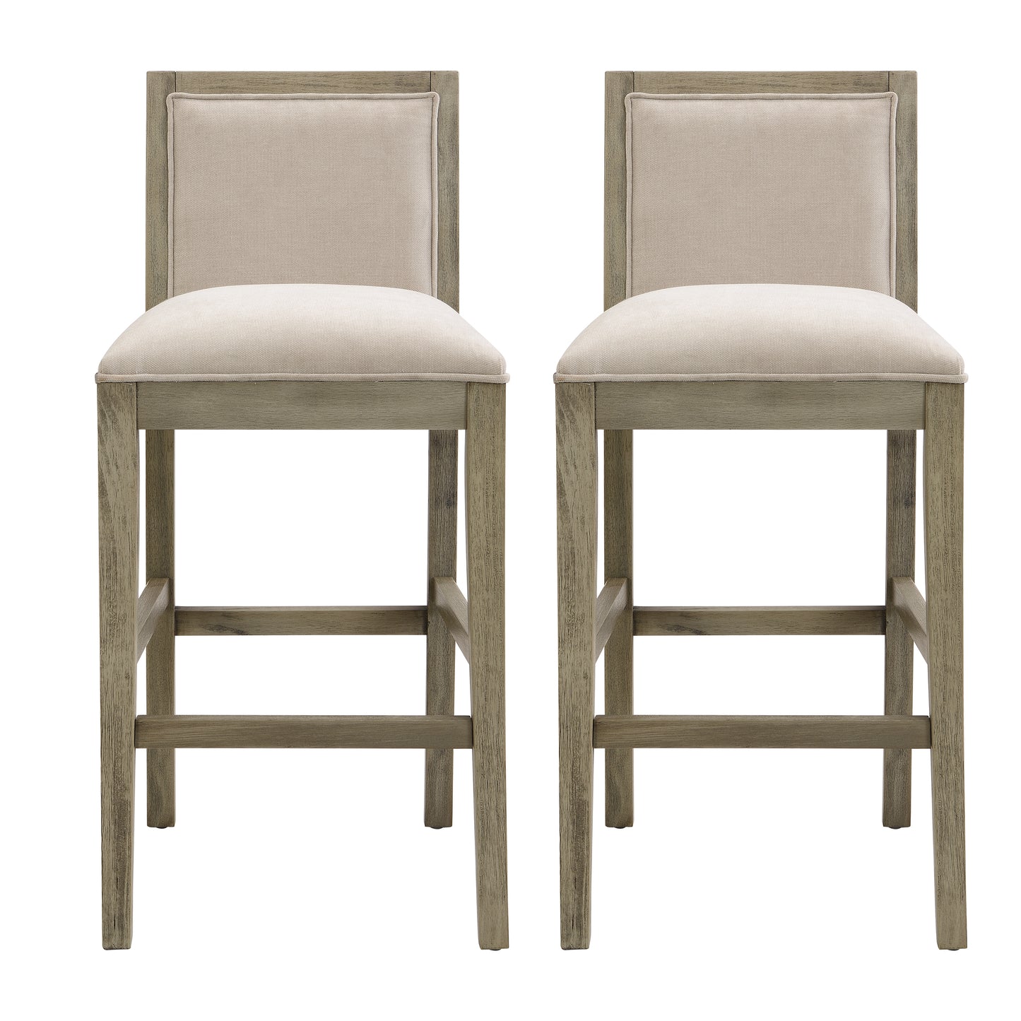 Nelson - Set of 2 - 31" Beige Bar Stools with Sponge Cushion Upholstery and Rubberwood Frame for Kitchen Island or Dining Room