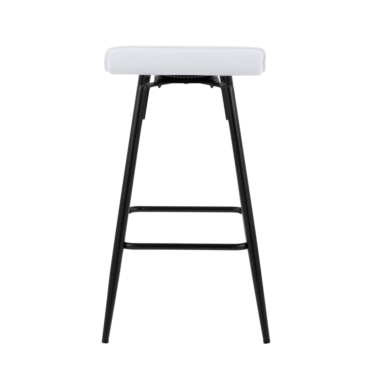 Lachlan - Set of 2 - 16" White Faux Leather Fixed-Height Counter Stools with Black Steel Frame