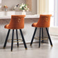 Sapphire - Set of 2 - 26" Velvet Bar Stools with Back Pull Design, Rivet Decoration, 360° Rotation, Wooden Legs for Kitchen or Dining Room