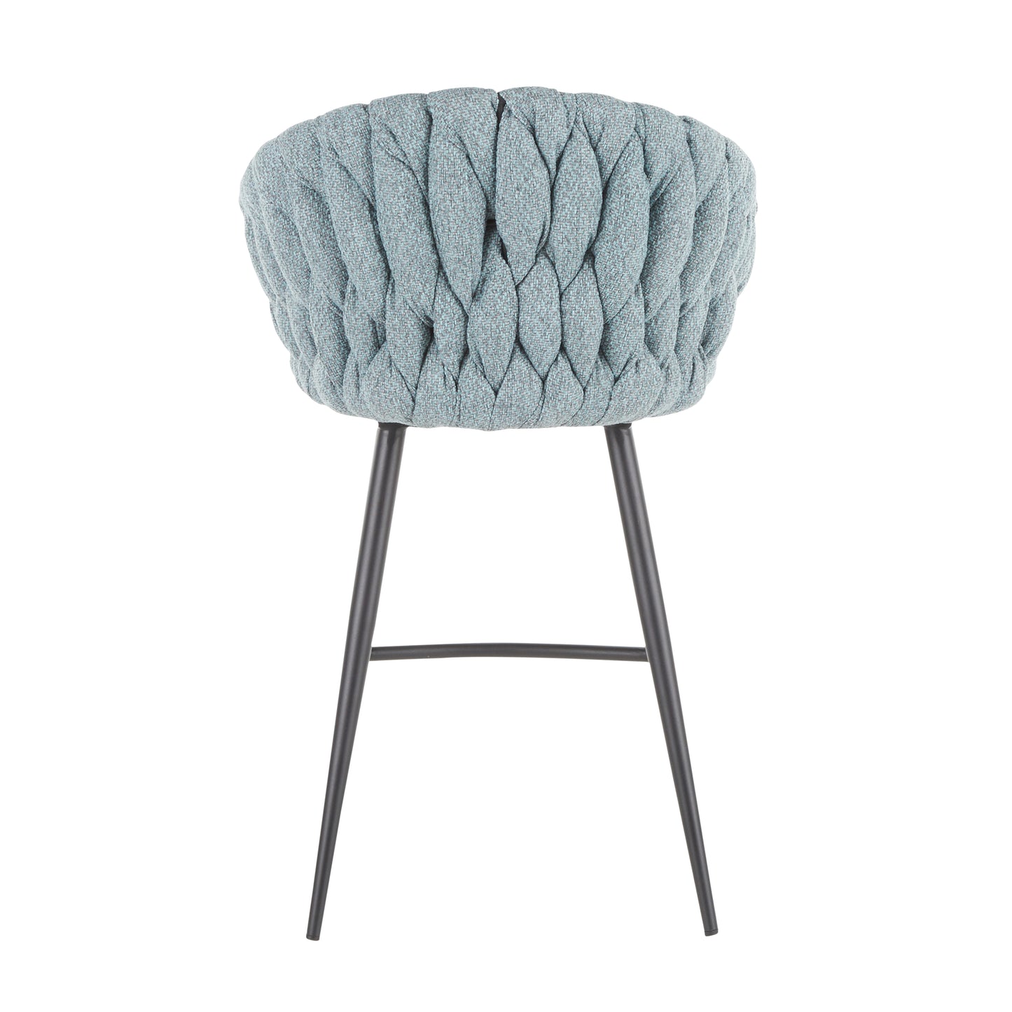 Matil - Set of 2 - 26" Braided Counter Stools with Black Metal Frame, Grey Faux Leather, and Blue Fabric Upholstery