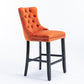 Sorrento - Set of 2 - 24.4" Orange Velvet Upholstered Barstools with Button Tufted Back, Wooden Legs & Chrome Nailhead Trim