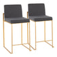 Falconridge - Set of 2 - 26" Gold Steel & Charcoal Fabric Contemporary High Back Counter Stools