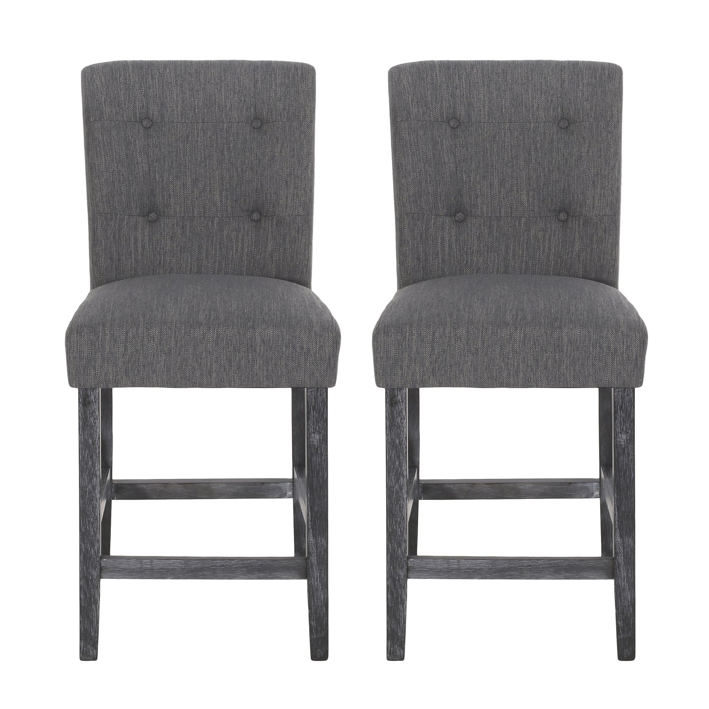 Haven - Set of 2 - 26" Charcoal Contemporary Fabric Button Tufted Counter Stools with High Back