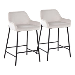 Averine - Set of 2 - 26" White Velvet Counter Height Stools with Black Metal Base