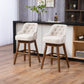 Hearth - Set of 2 - 29" Beige Linen Swivel Bar Stools with High Back and Solid Wood Legs