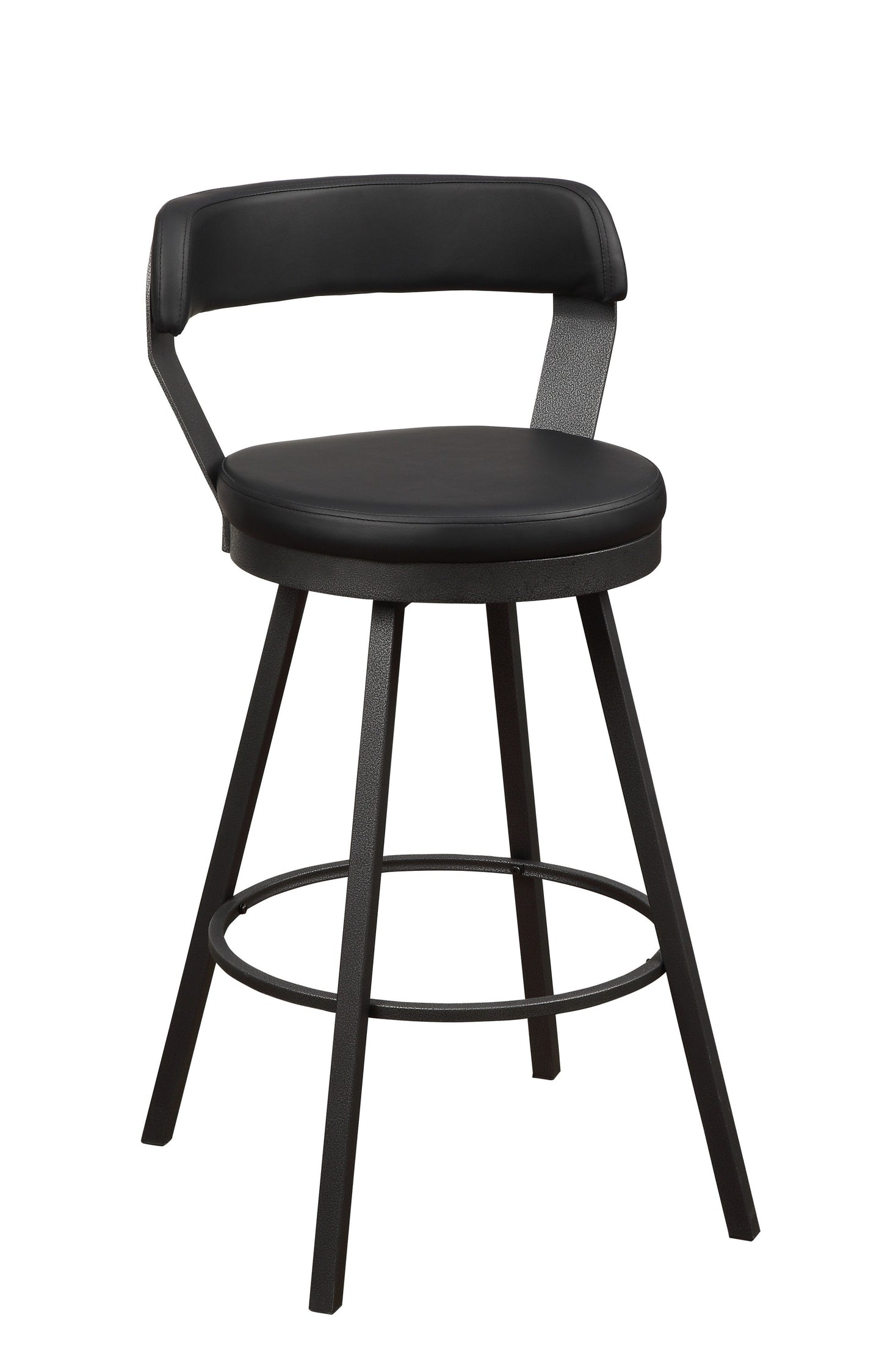 Caspian - Set of 2 - 28" Black Faux Leather Swivel Bar Stools with High Back