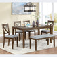 Walnut - Set of 6 - 24" Kitchen Dining Set – Rectangular Table with Upholstered Chairs & Bench, Acacia Wood, Seats 6 (58.5'' x 34.5'' x 30'')