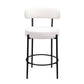 Modern Sherpa Counter Height Stools, Uphsoltered Seat Height Barstools With Brushed Brass Metal Legs Round Low Back Kitchen Stools With Footrest For Dining Room (Set of 2)