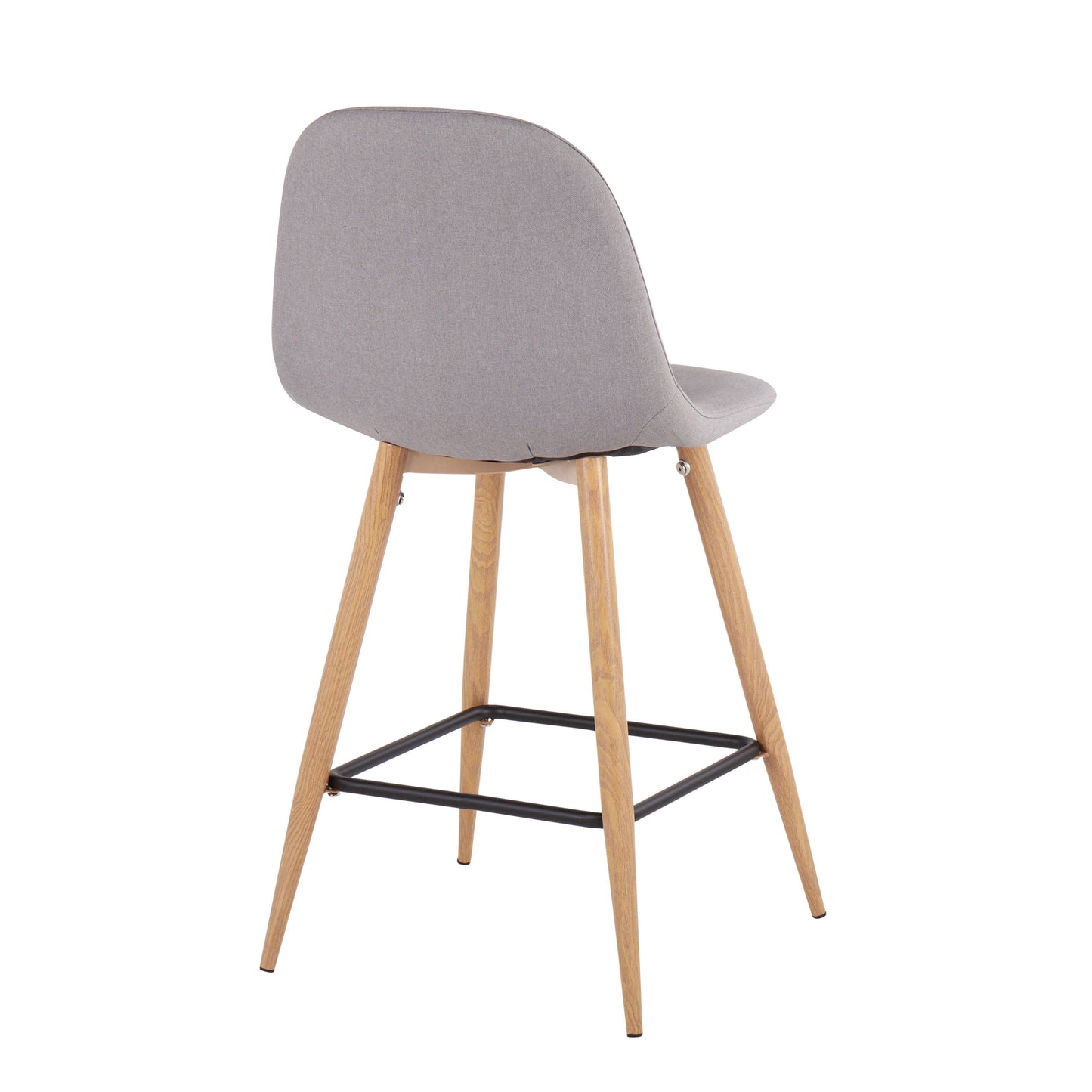 Plentis - Set of 2 - 24" Light Grey Mid-Century Counter Stools with Natural Metal Legs