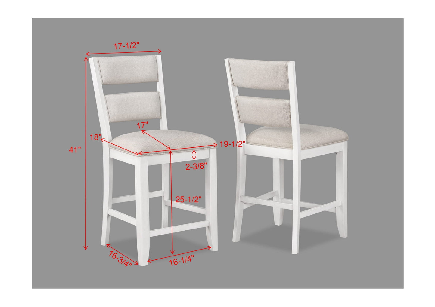 Suzanna - Set of 2 - 24" White Counter Stools with Ladder Back and Cream Cushioned Seats