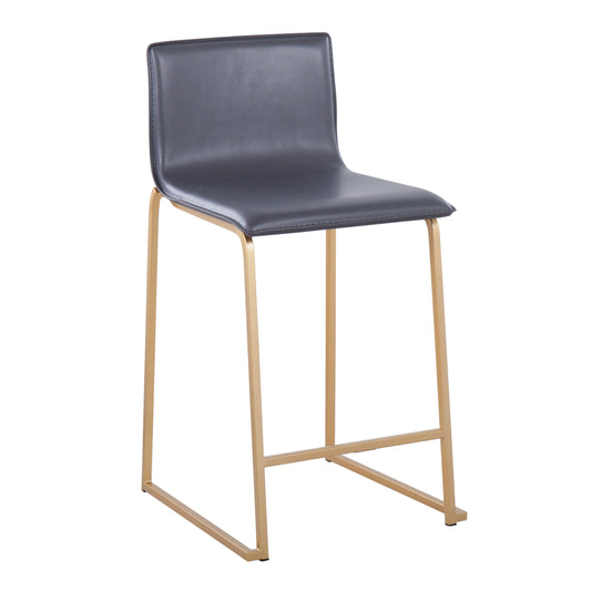 Mazarine - Set of 2 - 26" Counter Stools with Gold Metal Frame and Grey Faux Leather Upholstery, Modern Kitchen Seating