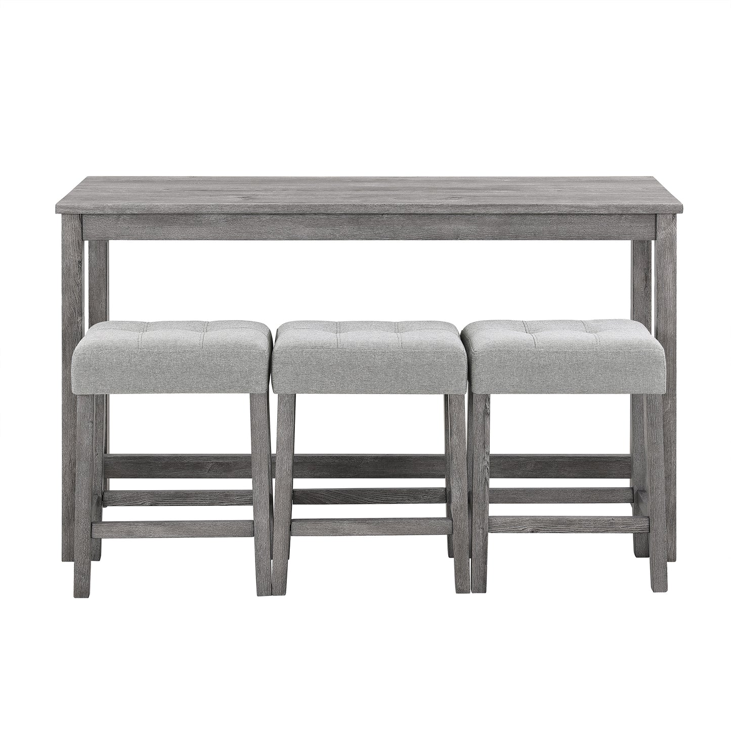 Edmonia - Set of 4 - 24.25" Industrial Bar Table Set - Gray Solid Wood Dining Table with Power Outlet and Ergonomic Bar Stools