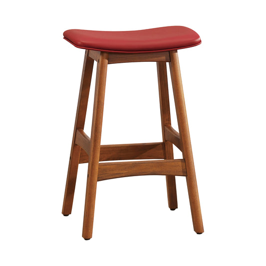 Alder - Set of 2 - 26" Seat Height Red Faux Leather Counter Stools with Solid Wood Frame