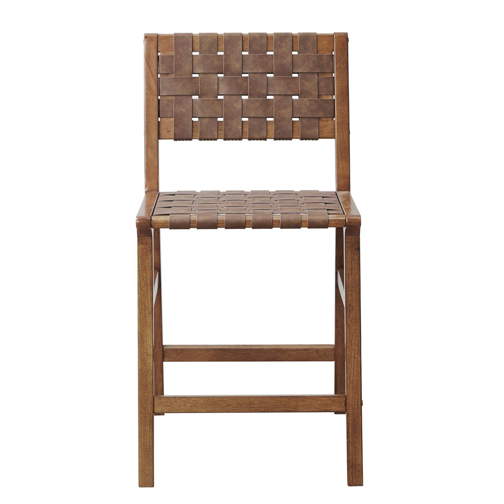 Brampton- Set of 2 - 24" Distressed Walnut Woven Counter Stools with Ladder Back