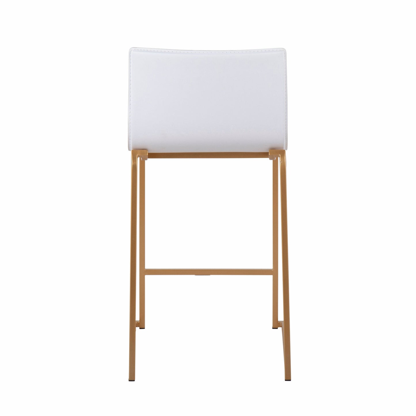 Magnora - Set of 2 - 26" Fixed-Height Counter Stools with White Faux Leather Seat and Gold Metal Frame, Luxe Modern Design for Kitchen and Dining