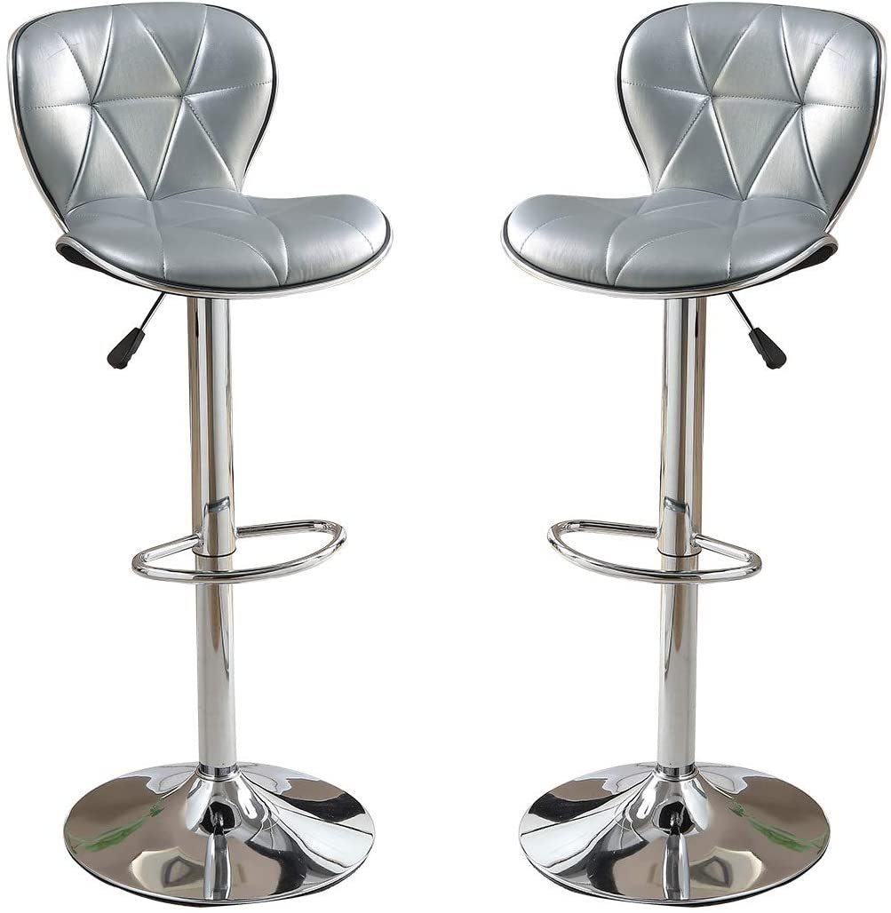 Hawthorne - Set of 2 - 24” Adjustable Silver Faux Leather Counter Stools with Chrome Base