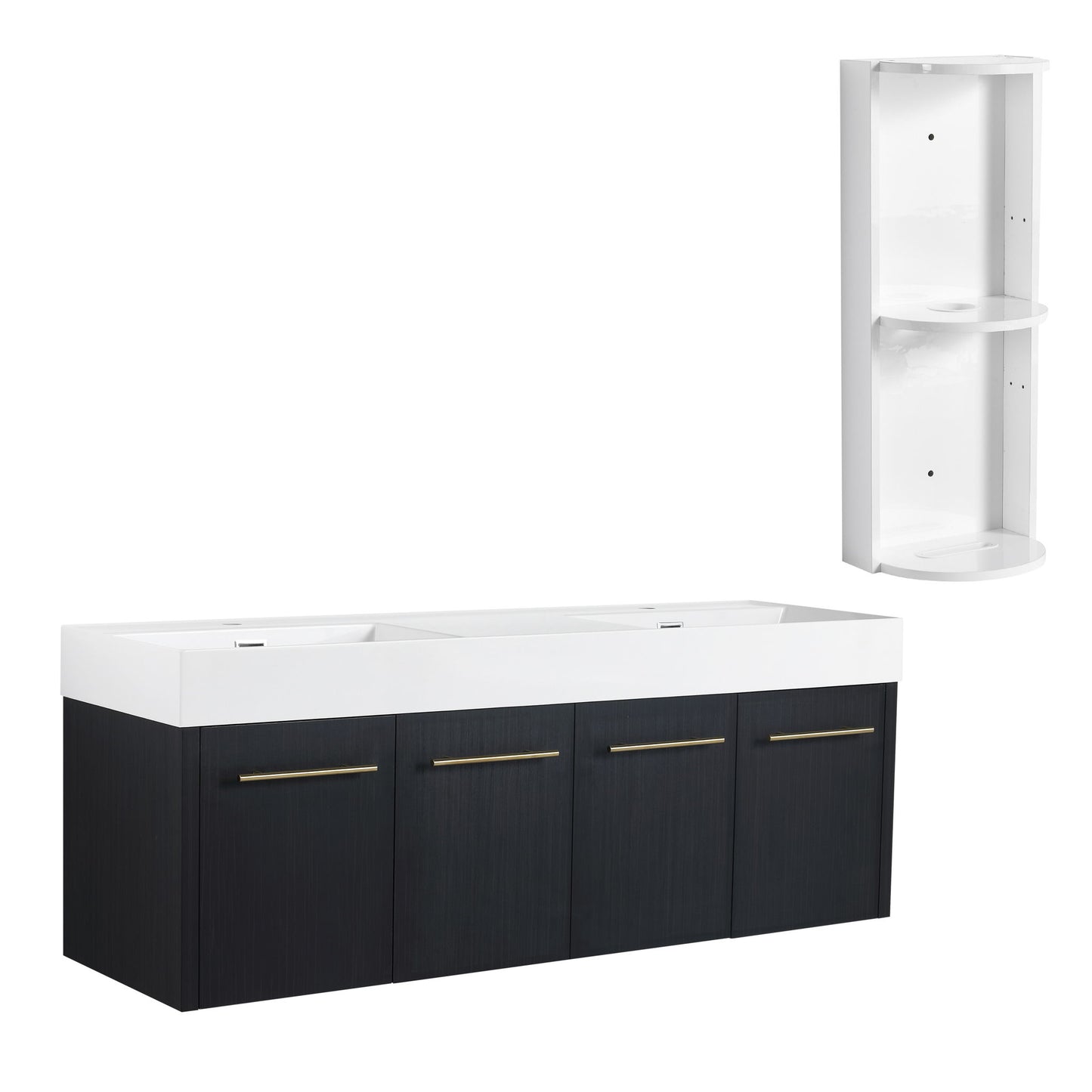 Modern Wall Mounted Bathroom Vanity With Left Sink And Storage Rack