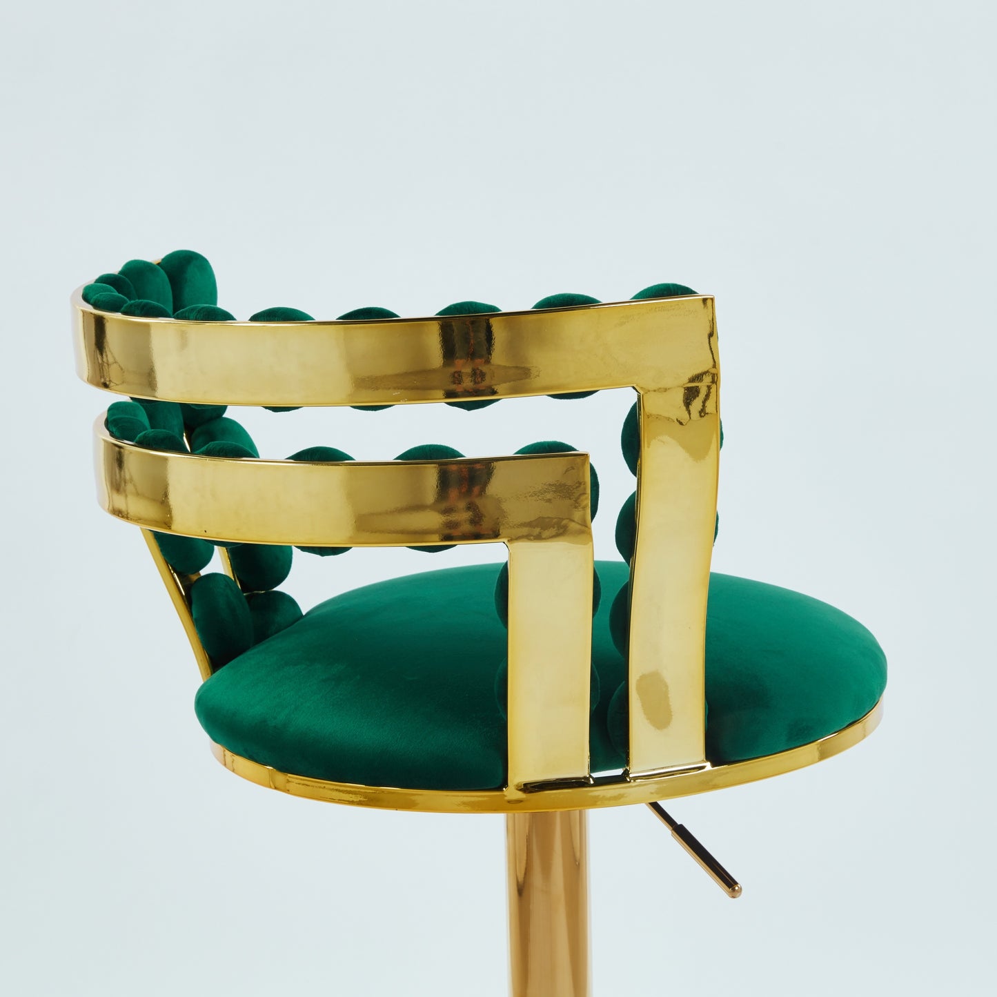 Verano - Set of 2 - 30" Green Fabric Bar Stools with Golden Iron Tube Legs and Soft Cushioned Backrest