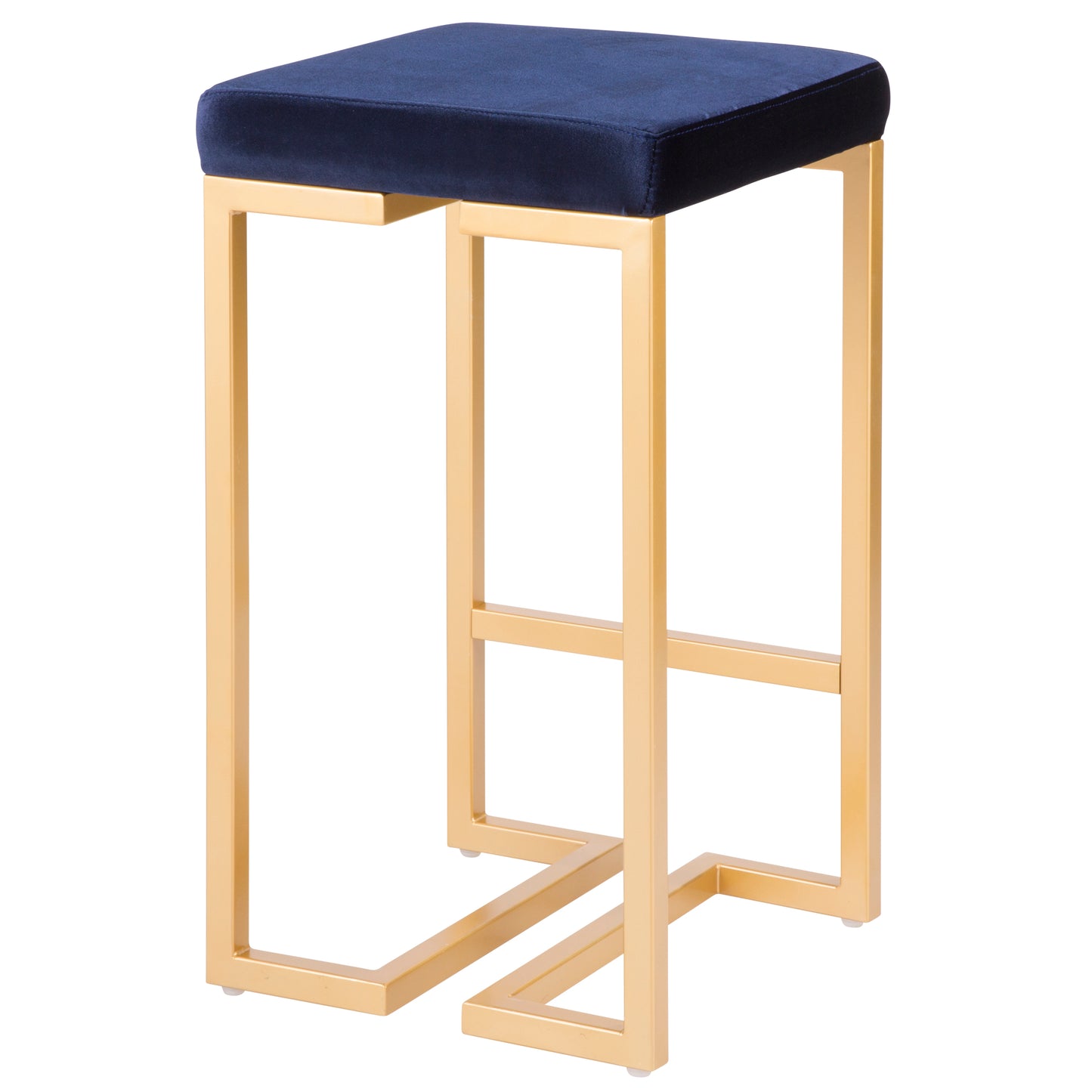 Lorvyn - Set of 2 - 24" Blue Velvet Gold Counter Stools with High Back