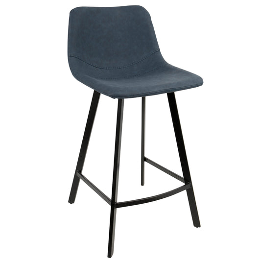 Harvyn - Set of 2 - 24" Industrial Counter Stools with Black Frame and Blue Faux Leather Seats