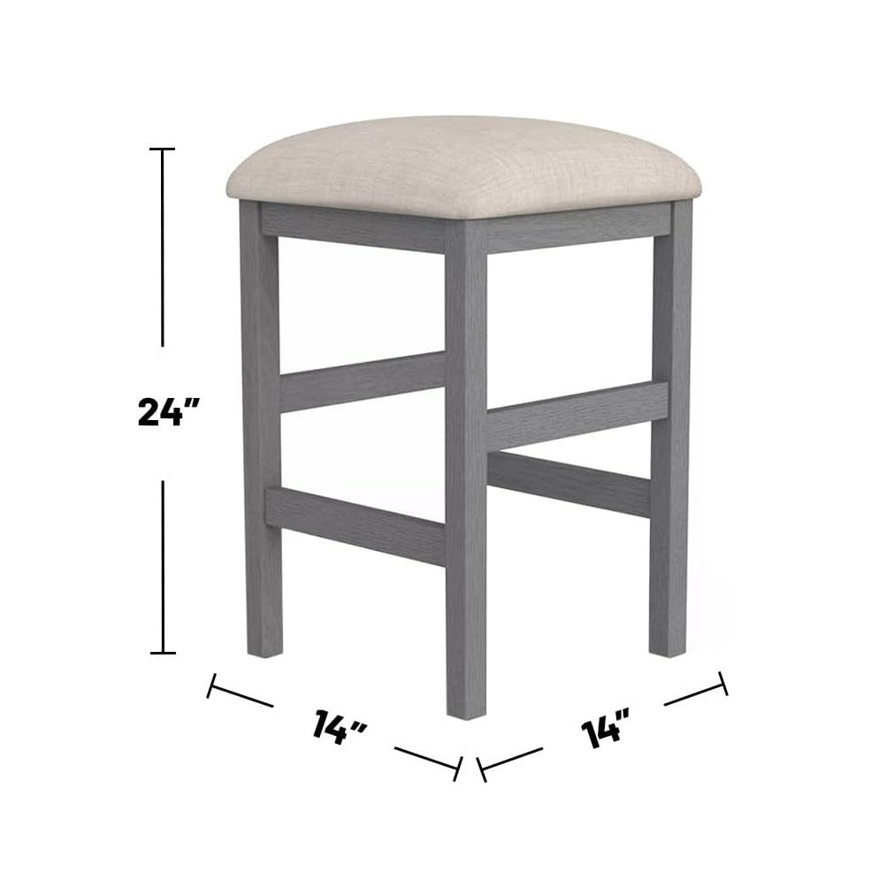 Zarneth - Set of 2 - 24" Light Gray Fabric Counter Stools with Beige Cushioned Seats and Solid Wood Base