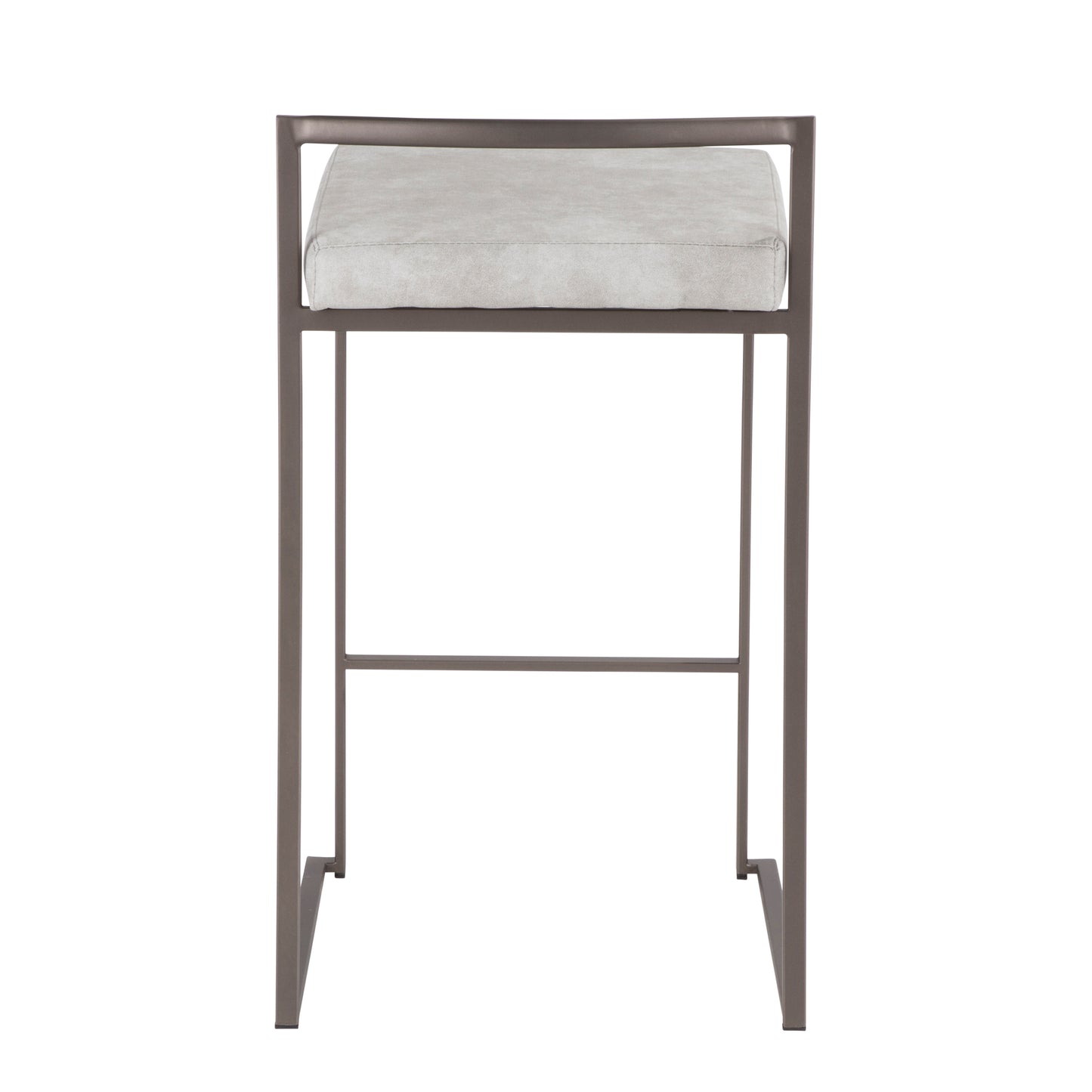 Lenn - Set of 2 - 24" Industrial Stackable Counter Stools with Antique Grey Finish and Light Grey Cowboy Fabric Cushion