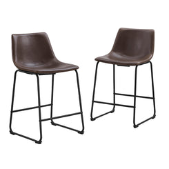 Narro - Set of 2 - 25" Grey Faux Leather Swivel Counter Stools, Industrial Style